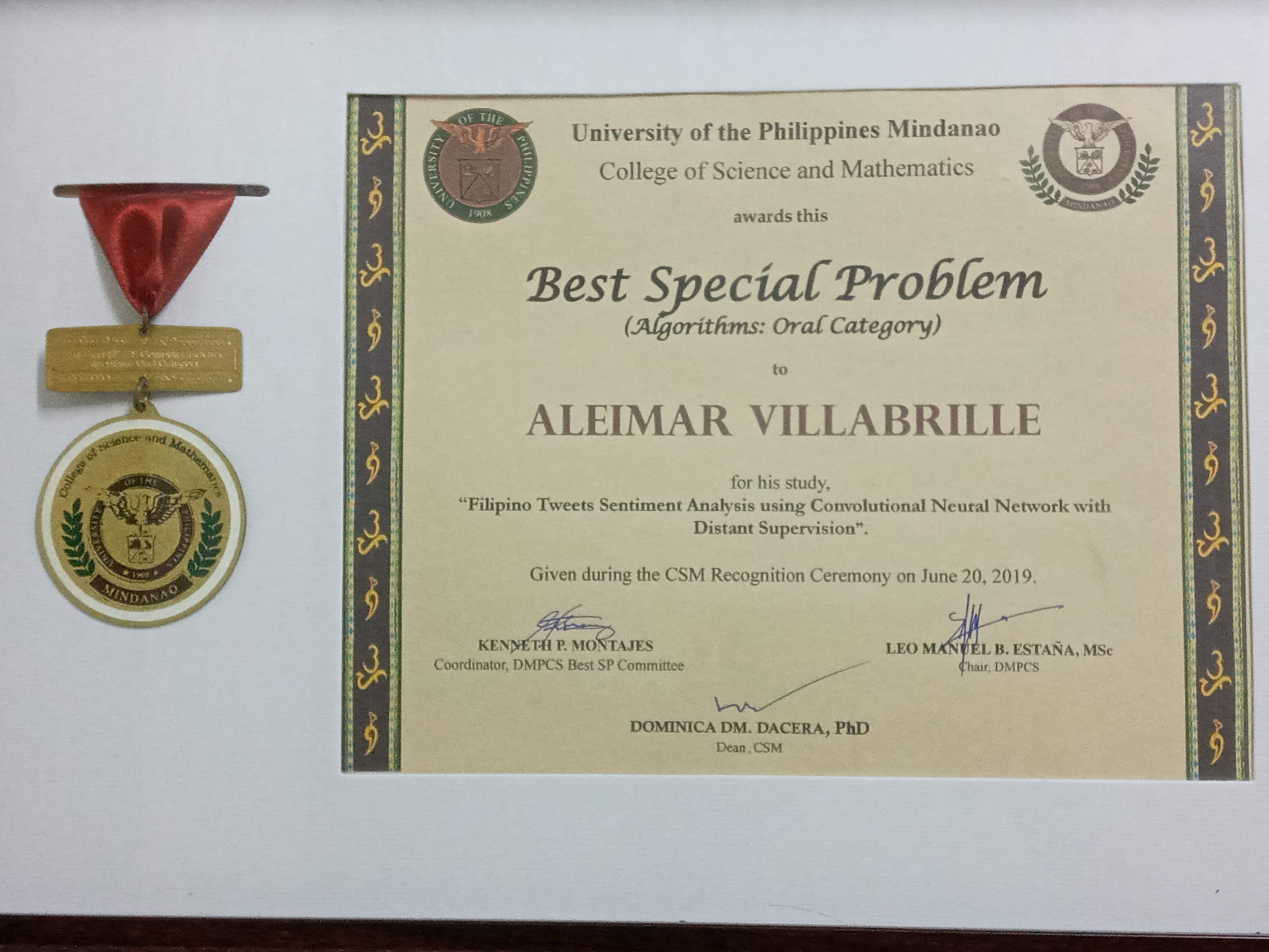 Best Special Problem Award